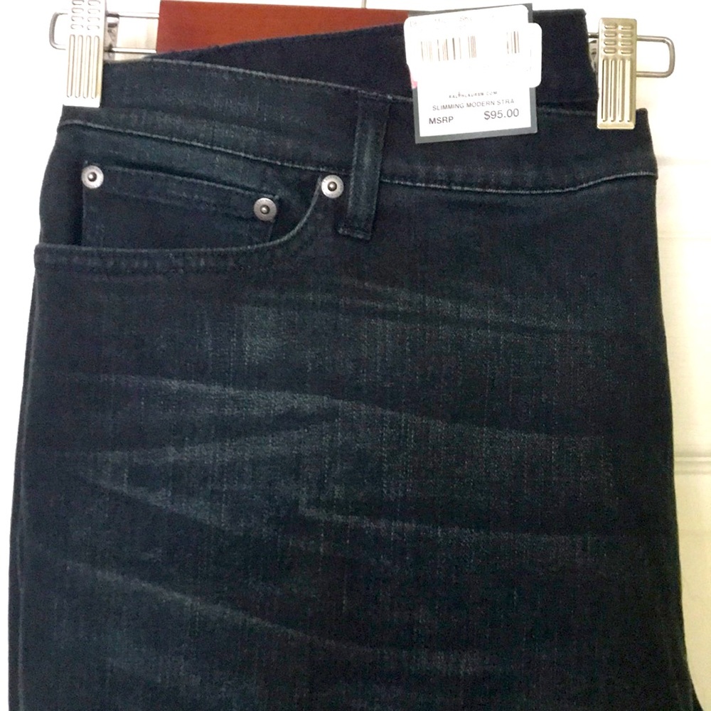 NWT Ralph Lauren straight cut blue jeans with slight whiskering detail. Size 20